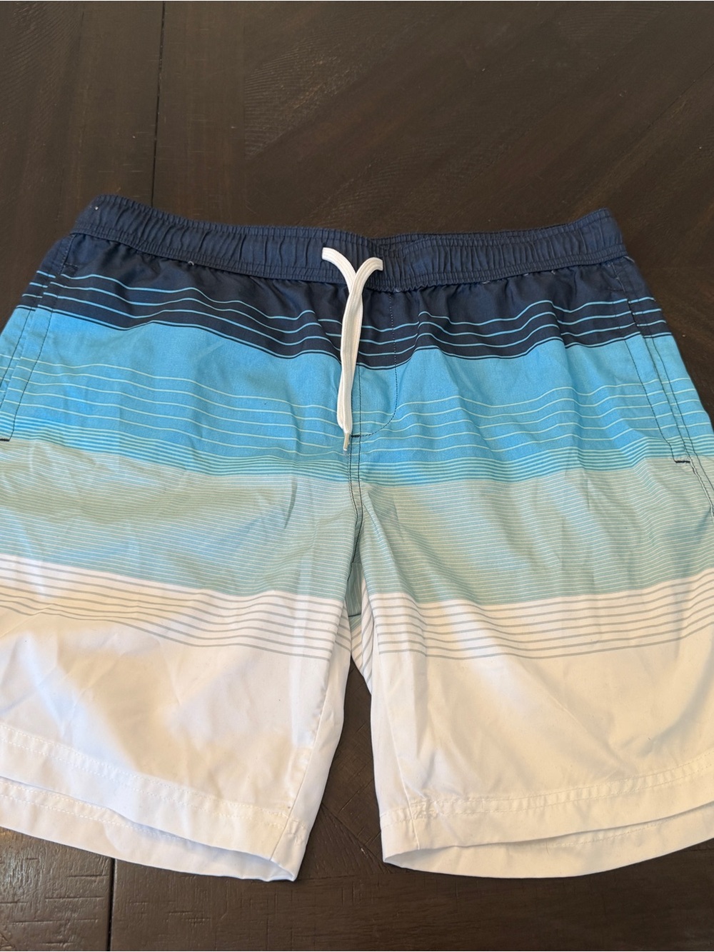 🌊 Summer Ready! Carbon Blue Ombre Striped Swim Trunks